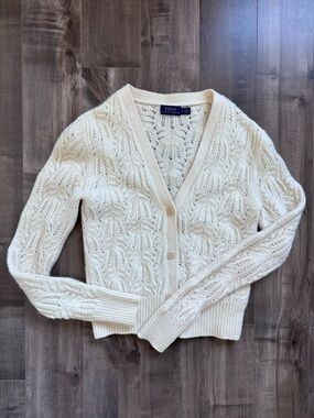 Polo by Ralph Lauren Cream Cable Knit V‑Neck Button Cardigan